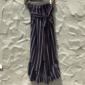 Striped wide leg ruffle tie knot pants